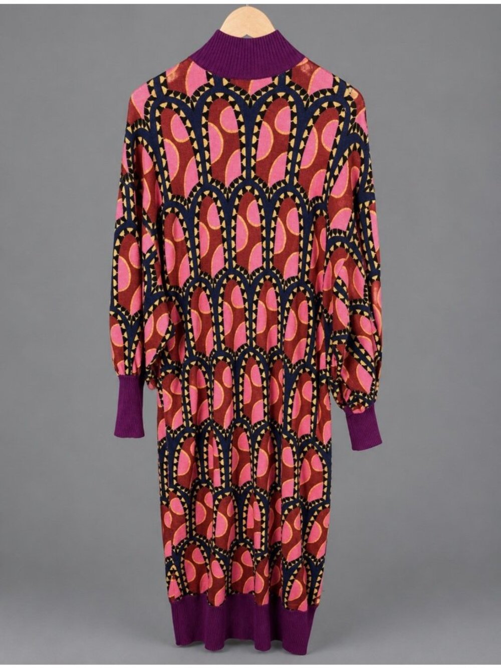 SASSY JONES Womens XL Colorful Wool/Cashmere Long Sweater Dress Retro Print Soft